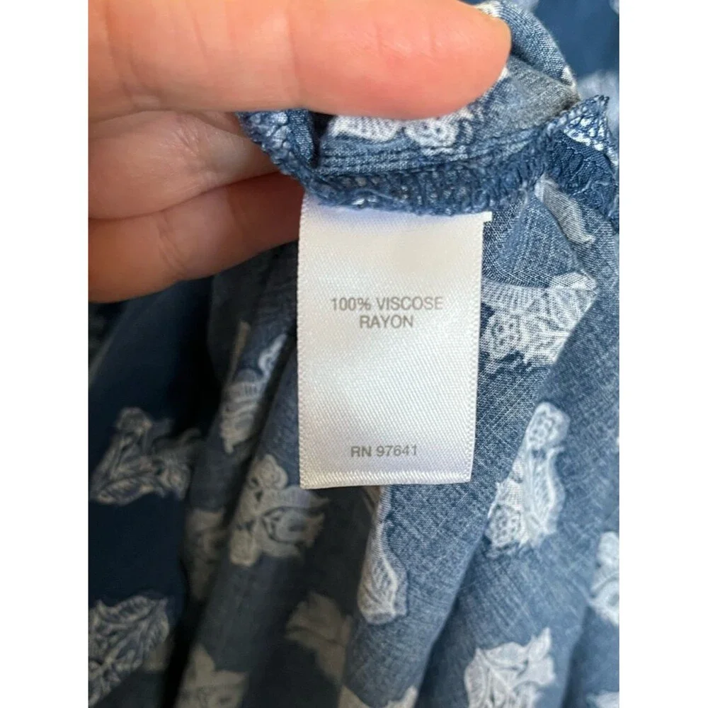 J. Jill Blue/White Seaside Woodblock Print Pullover V Neck Tunic Top Size Small